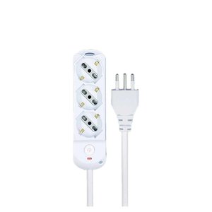 Regleta de Enchufes Blanca de 3 Tomas con 3 Enchufes Schuko de 10A/16A, Interruptor y Enchufe de 10A, Cable de 1.5 Metros para Extensión de Wi-Fi en el Hogar - Product Image 1
