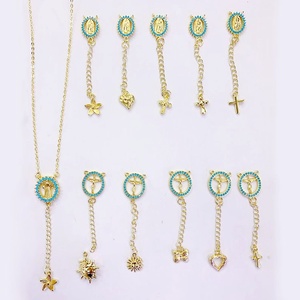 Pendentifs Breloques en Plaqué Or avec Turquoise et Zircon Cubique, Motifs Vierge Marie, Y, Étoile, Croix, Papillon, Cœur, Soleil pour la Fabrication <span class=keywords><strong>de</strong></span> <span class=keywords><strong>Bijoux</strong></span> Religieux - Product Image 2
