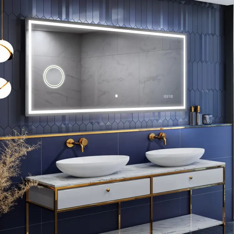 Vente en gros interrupteur à capteur tactile intelligent mural personnalisé miroir de salle de bain à LED bluetooth anti-buée vanité miroir de bain avec lumière