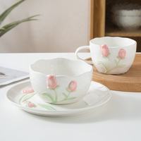 Exquis 3D tridimensionnel rose ou bleu couleur tulipe forme bol en céramique tasse et soucoupe en céramique maison tasses à thé