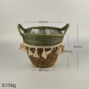 Handmade Straw Woven <b>Basket</b> With Tassels Round <b>Storage</b> <b>Basket</b> For Plants And Decor Small Size - Product Image 3