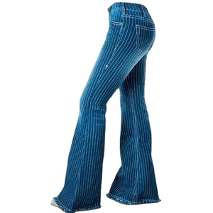 New Cross-Border European American Women's Hot Selling Explosions Striped Flared Wide Leg Pants Washed Spring Mid Waterproof - Product Image 3