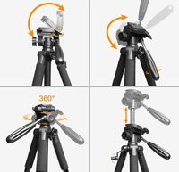 Trépied laser télescopique Huepar Rotary TPD14 1,5 kg avec niveau à bulle, fixation à vis 1/4 " 5/8 ", hauteur 1,4 m