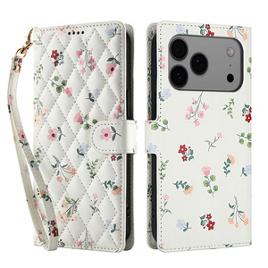 Étui de <span class=keywords><strong>téléphone</strong></span> antichoc en cuir à imprimé floral à <span class=keywords><strong>base</strong></span> blanche pour iPhone 17 Air Pro Max Housse de protection avec dragonne - Product Image 4