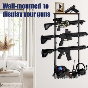 Support mural pour 4 <span class=keywords><strong>fusils</strong></span> avec panier de rangement, support pour <span class=keywords><strong>fusils</strong></span> et présentoir à armes, vente en gros d'usine et sur mesure - Product Image 1