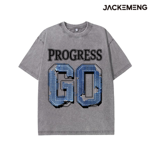เสื้อยืดโอเวอร์ไซส์สีดำ พิมพ์ตัวอักษรเซอร์ฟฟ์สีน้ำเงิน ลายยีนส์ขาดๆ  ตัวเลข GO ขนาดใหญ่  สินค้าจากอเมริกา ขายส่ง เสื้อยืดสไตล์เรโทร สปอร์ต ลำลอง - Product Image 5