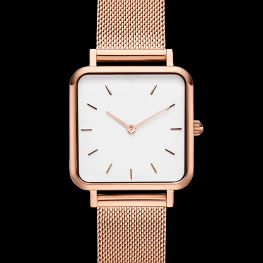 Custom Classic Rectangle Square Mesh Band Ladies Watch Stainless Steel Business Quartz Wristwatch for Men