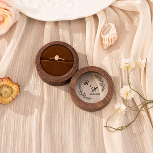 Petite boîte à anneaux ronde <span class=keywords><strong>en</strong></span> <span class=keywords><strong>bois</strong></span> avec couvercle transparent, boîte de rangement pour bijoux, porte-anneaux de mariage ou de fiançailles <span class=keywords><strong>en</strong></span> <span class=keywords><strong>bois</strong></span> - Product Image 6