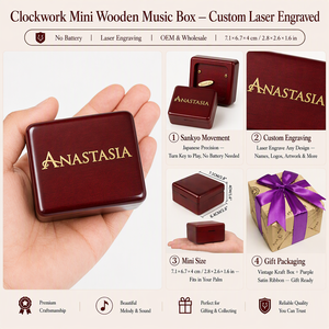 Boîte à musique en bois rouge bordeaux à manivelle, 18 notes, mélodie personnalisée, cadeau de mariage, à remonter, personnalisable, OEM, vente en gros - Product Image 2