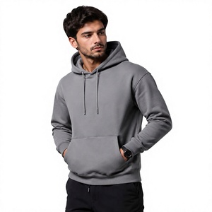 Sweat-shirt à capuche gris pour homme, coupe classique, en polaire, couleur unie, décontracté, pour l'automne - Product Image 1