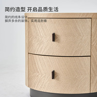 Table de chevet ronde minimaliste italienne design, table de chevet en placage de bois à 2 tiroirs, armoire de rangement de luxe pour chambre à coucher
