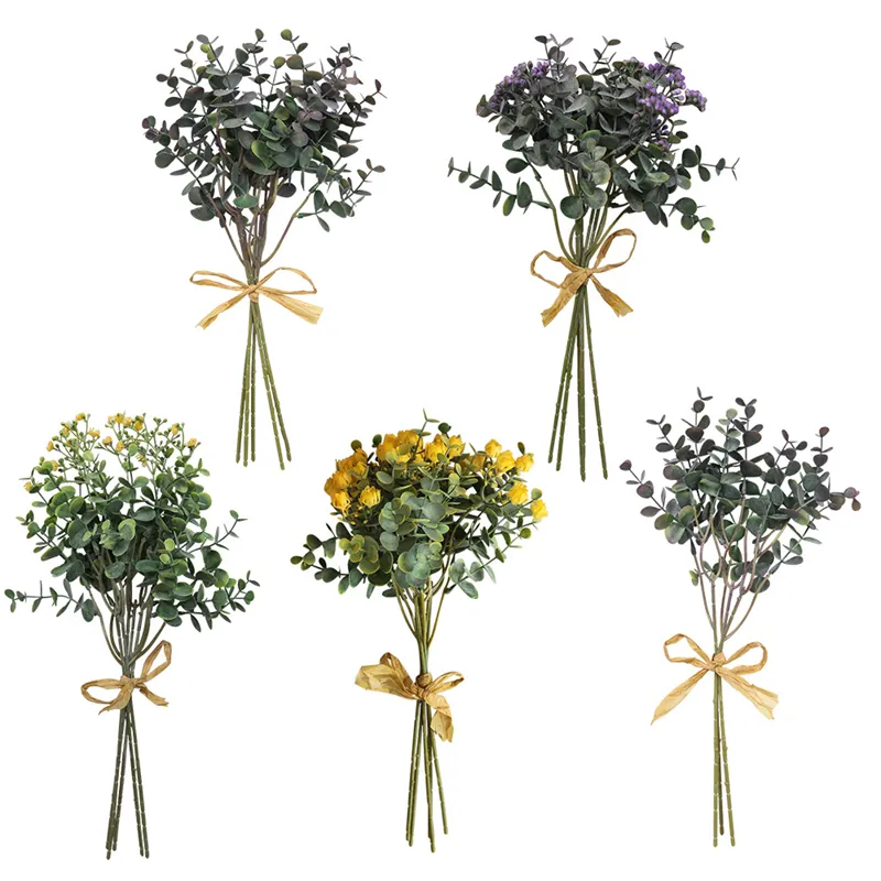 Custom Wedding Simulation Flower Bouquet Soft Bottling Flower Eucalyptus Hand Bouquet People Fake Flowers