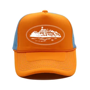 Topi olahraga OEM dengan topi busa jaring topi Trucker topi Snapback Logo kustom