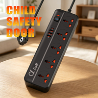 Protector de Sobretensión, Regleta de Enchufes Universal Multifunción con Carga Rápida GaN, Cable de Extensión con Enchufes EU, US, UK, AU y Puertos USB