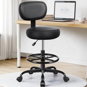 Taburete giratorio de cuero PU para oficina, venta al por mayor, silla de dibujo giratoria negra con respaldo, taburete rodante de mostrador de laboratorio de <span class=keywords><strong>estudio</strong></span> con ruedas - Product Image 3
