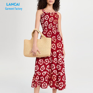 Women's <strong>slip</strong> <strong>Long</strong> Dress Red Colors White Flower Pattern Lady Slimming Elegant Party Dress Girl's Holiday Clothing Customized - Product Image 2
