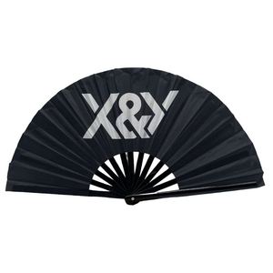 Custom Logo Printing 33cm <b>Large</b> Polyester Satin Bamboo <b>Fan</b> Traditional Folk Art Style with Carved Rainbow and Gay Pride Design - Product Image 2