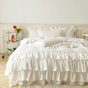Elegante Design morbido tessuto lavato principessa 3 pz singolo doppio letto regina 2 federe bianco torta-strato <span class=keywords><strong>copripiumino</strong></span> volant - Product Image 5