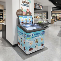 Congélateur coffre commercial pour supermarché, vitrine inclinée en verre courbé, 130L, température unique, pour crème glacée