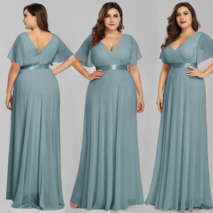 Robes <span class=keywords><strong>de</strong></span> <span class=keywords><strong>Soirée</strong></span> Élégantes <span class=keywords><strong>Ever</strong></span> <span class=keywords><strong>Pretty</strong></span> pour Femmes, <span class=keywords><strong>Robe</strong></span> Longue Trapèze en Chiffon à Double Col V et Volants, Grande Taille - Product Image 6