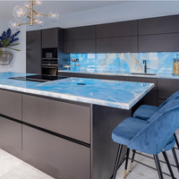 Plan de travail de cuisine en marbre onyx bleu naturel, dalle de marbre onyx bleu ciel clair pour la décoration intérieure
