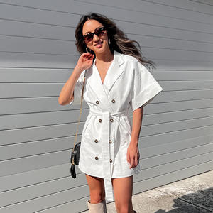 Robe tailleur en velours style français <span class=keywords><strong>2023</strong></span> pour femme, cintrée à la taille, à lacets, élégante, anti-plis, double boutonnage, haut de gamme, été - Product Image 6