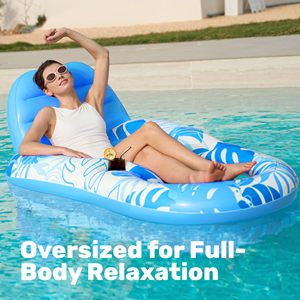 Chaise longue gonflable pour adultes avec porte-gobelets et repose-pieds, flotteur pour piscine - Product Image 3