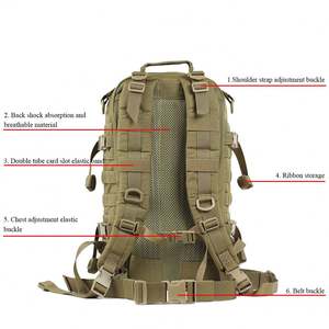 Sac à dos d'extérieur noir personnalisé unisexe, imperméable, randonnée, survie, camouflage, vente chaude, fermeture éclair, doublure en polyester - Product Image 4