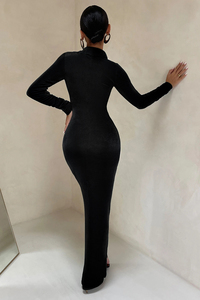 Abiti di alta qualità manica lunga scollo a v increspato <span class=keywords><strong>con</strong></span> <span class=keywords><strong>spacco</strong></span> collo a <span class=keywords><strong>spacco</strong></span> abiti da sera eleganti da donna <span class=keywords><strong>con</strong></span> bottone - Product Image 4