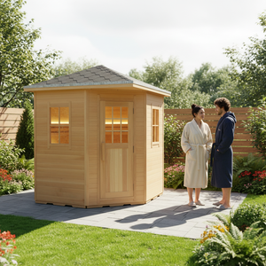 Sauna de Vapor Húmedo Impermeable para Exteriores, Cabina de Sauna Tradicional de Madera Sólida de Cedro Rojo y Hemlock para 6-8 Personas, para Jardín o Patio - Product Image 1