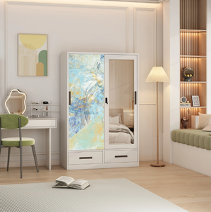 Armario de Dormitorio con Puertas Corredizas Impresas de 2/3 Puertas, con Espejo y Cajones, Diseños de Armarios, Armario de Ropa de Acero, Almirah Multifuncional - Product Image 3
