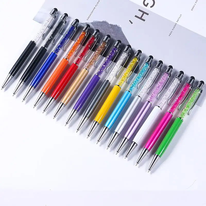 SHULI Penna Touch Novelty Crystal Metal Ballpoint Pen Colorful Crystal Filled Pens Diamond Crystal Pen With Customised logo