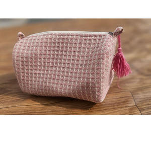 Handmade Cotton Waffle <b>Bag</b> Zipper Quilted <b>Wash</b> Cosmetic Storage Logo Pattern Customizable Makeup <b>Bag</b> Travel Rajhans Export - Product Image 4