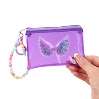 Beliebte bunte transparente Glitzer-Flügel-Geldbörse mit buntem Perlen-Lanyard-Schlüsselanhänger, Kartenhalter und Reißverschluss-Brieftasche
