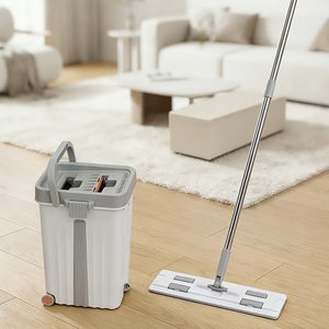 Juego <span class=keywords><strong>de</strong></span> Mopa <span class=keywords><strong>de</strong></span> Microfibra para Limpieza <span class=keywords><strong>de</strong></span> Pisos, con Rotación <span class=keywords><strong>de</strong></span> 360°, Manos Libres, Desmontable, Deslizante, Plano, con Exprimidor, Palo <span class=keywords><strong>de</strong></span> Acero, Lavado y Secado, con Cubeta Doble - Product Image 6