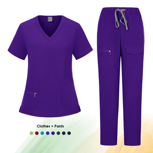 Women Scrub Set Split Knitted Moisture Wicking Hospital Uniforms For Nursing Assistant Surgical Workwear Short Sleeve - Product Image 3