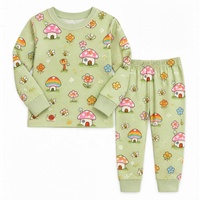 Setelan Pakaian Bayi Perempuan Mushroom House Bahan 93% Viscose Bambu 7% Spandex OEM ODM Lengan Panjang Dua Potong Musim Gugur