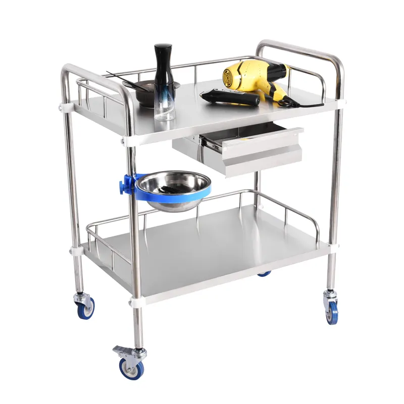 Dressing Medicine Hospital Clinic Surgical Trolley Stainless Steel Utility Cart Double Layer Medical Trolley