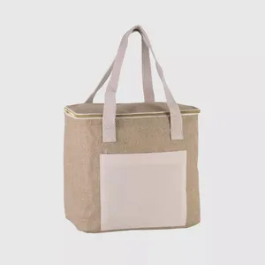 Klasik jüt ve tuval serin çanta perdeli pamuk taşıma kolları ve kolay dekorasyon erişimi için ön cep
