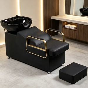 Fauteuil de lavage noir rembourré avec lavabo intégré pour salon de coiffure et spa - Product Image 2