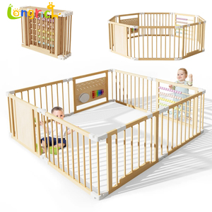 Parc pour bébé avec barrière, parc pour bébé en bois, aire de jeu pour bébé avec perles acryliques colorées, clôture pour bébé, aire de jeu avec ventouses - Product Image 1
