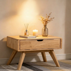 Premium Solid1 <b>Drawer</b> Nightstand, Minimalist Mid-Century Wooden Bedside <b>Table</b> for Bedroom - Product Image 1