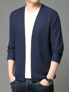 LVLAEA Cardigan en tricot uni pour <span class=keywords><strong>homme</strong></span>, style streetwear automne-hiver, ouvert, sans boutons, manches longues, tendance - Product Image 5