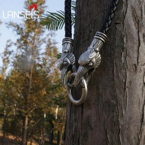 Collar de cadena de cuero con diseño de cuervo vikingo para hombre, amuleto del cuervo de Odín de la mitología nórdica - Product Image 1