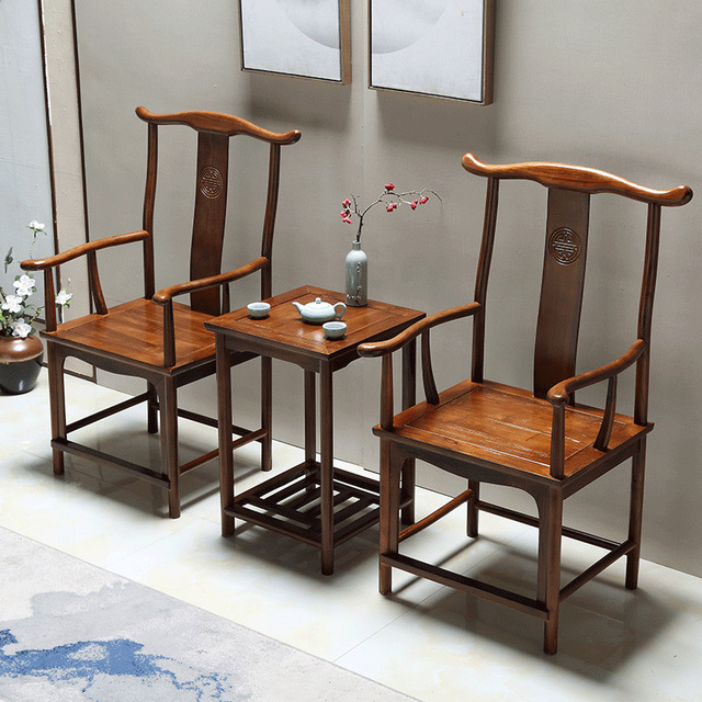Luxury Chinese Style Solid Wood Armchair Dining Chair and Coffee Table Set with Backrest for Dining Room