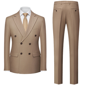 Nouveaux costumes d'affaires coréens à double boutonnage à rayures minces pour hommes deux pièces Double <span class=keywords><strong>tenue</strong></span> de marié de <span class=keywords><strong>mariage</strong></span> d'hôte ouverte - Product Image 1