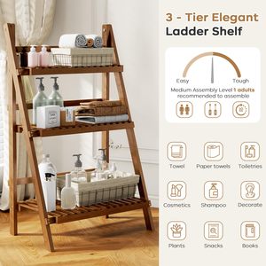 Walnut thang gỗ Kệ Nhà máy kệ, 3 tầng unfoldable thang hoa nồi hiển thị kệ giá, freestanding ladeer kệ sách - Product Image 5