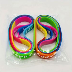 สายรัดข้อมือยางยืดสีสันสดใส สายรัดข้อมือซิลิโคน พิมพ์โลโก้ได้ สำหรับงานวันเกิดเด็กและผู้ใหญ่ - Product Image 6