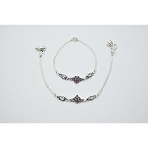 Manish Jewellers Bracelet de cheville Payal vintage à motif floral oxydé avec sertissage griffe en pierre naturelle, Bijou pour femme, Cadeau d'Inde - Product Image 4