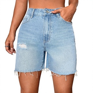 Shorts en jean droits taille mi-haute pour femme, imperméables, imprimé floral, broderie unie, coton délavé, haute qualité à prix bas - Product Image 1